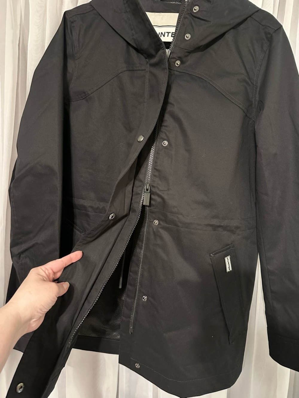 Hunter Black Hooded Waterproof Rain Zip Up Anorak Jacket Size L - Picture 6 of 15